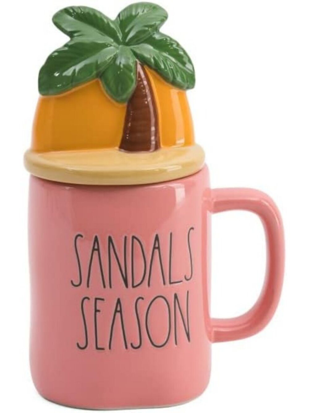 Decorative Ceramic Coffee Mugs with Lids - Sandals Season, Palm Tree, Coral